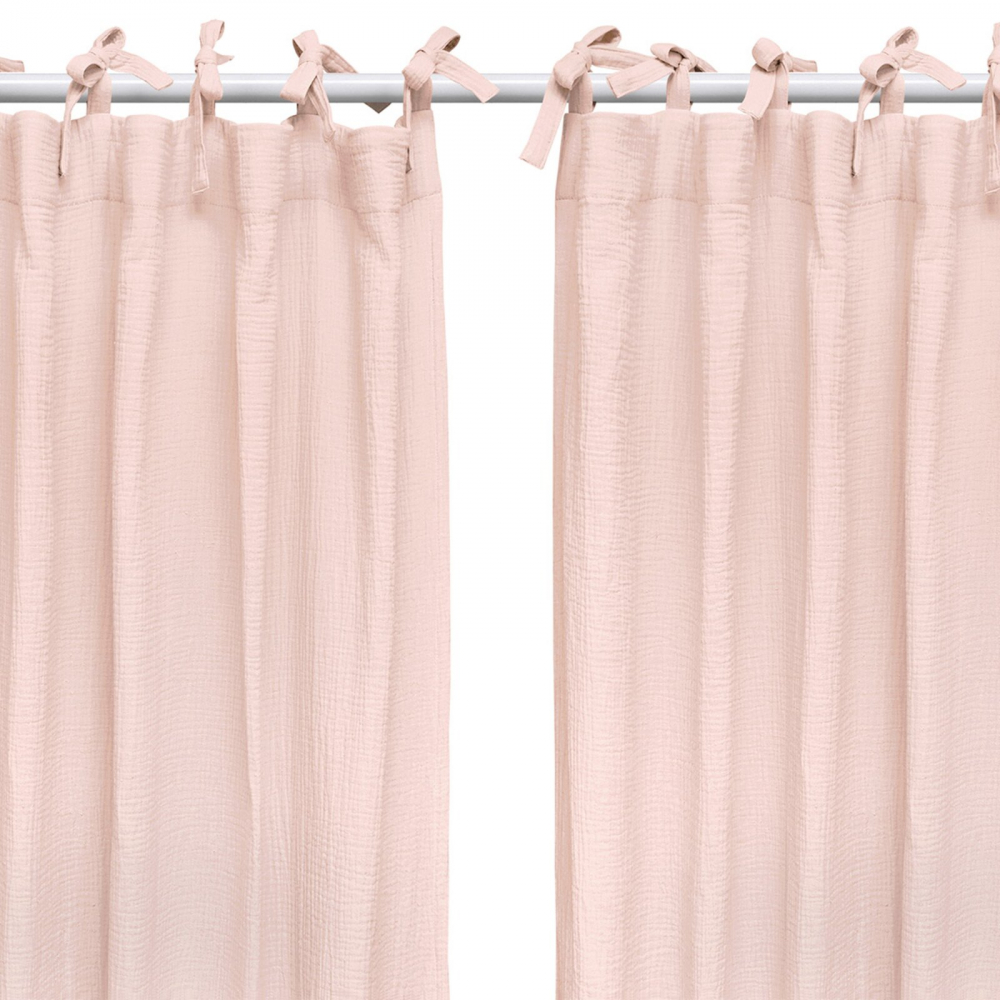 Set draperii din muselina organica, Little Amy, Somon, 125x240 cm, 2 bucati - 1