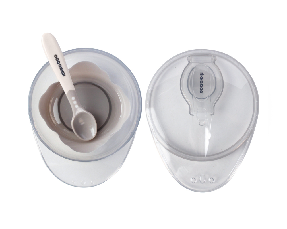 Set castron cu ventuza si lingurita KikkaBoo Beige,capacitate 250ml,fara bpa,compartiment pentru lingurita - 1 | YEO