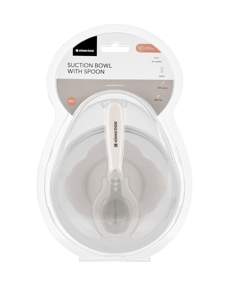 Set castron cu ventuza si lingurita KikkaBoo Beige,capacitate 250ml,fara bpa,compartiment pentru lingurita - 2 | YEO