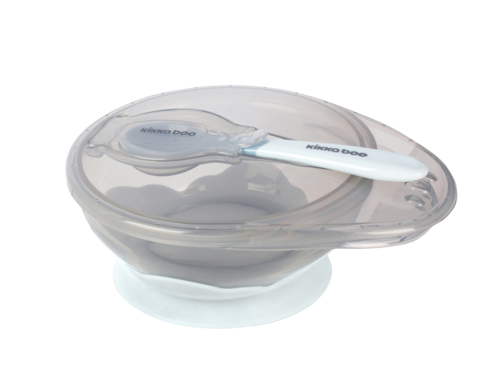 Set castron cu ventuza si lingurita KikkaBoo Blue,capacitate 250ml,fara bpa,compartiment pentru lingurita