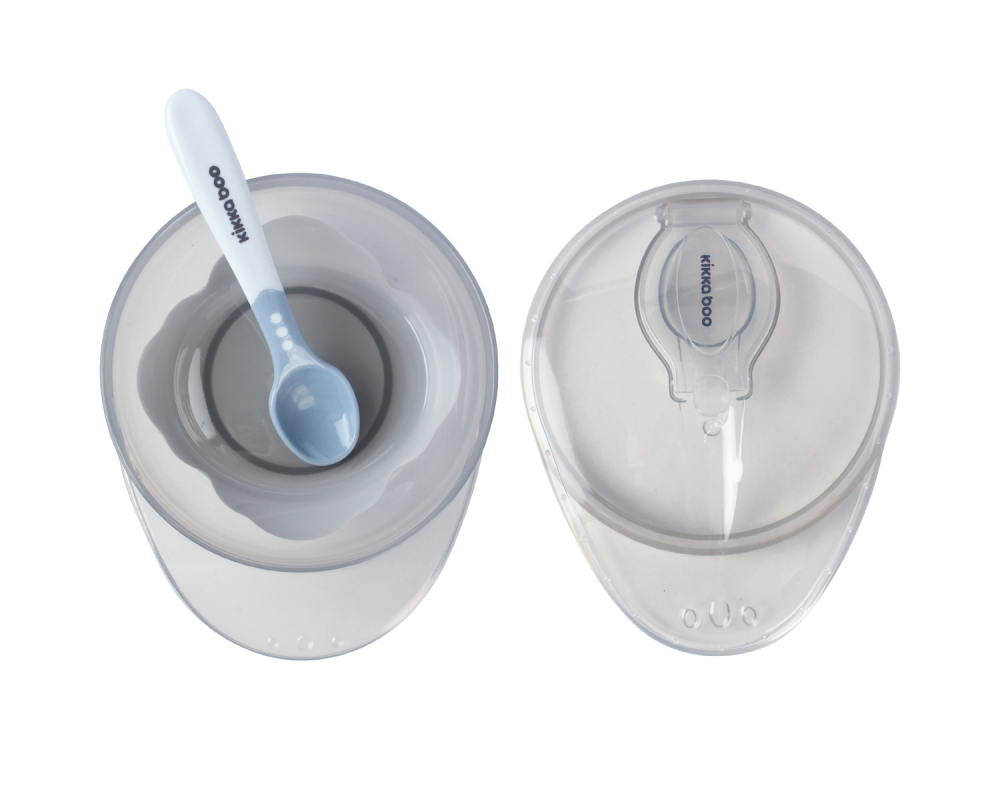 Set castron cu ventuza si lingurita KikkaBoo Blue,capacitate 250ml,fara bpa,compartiment pentru lingurita - 1 | YEO