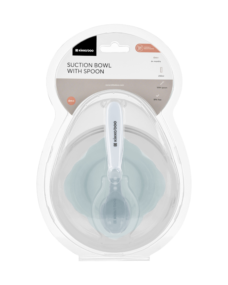 Set castron cu ventuza si lingurita KikkaBoo Blue,capacitate 250ml,fara bpa,compartiment pentru lingurita - 2 | YEO