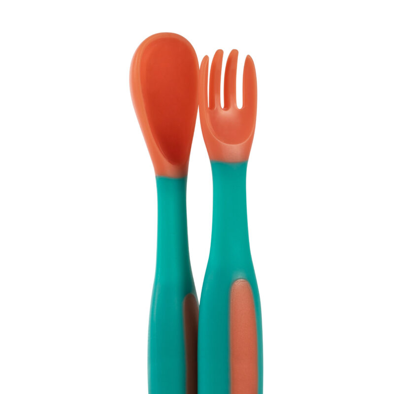 Set lingurita si furculita flexibile Baboo Portocaliu Verde 6 luni+ - 1 | YEO