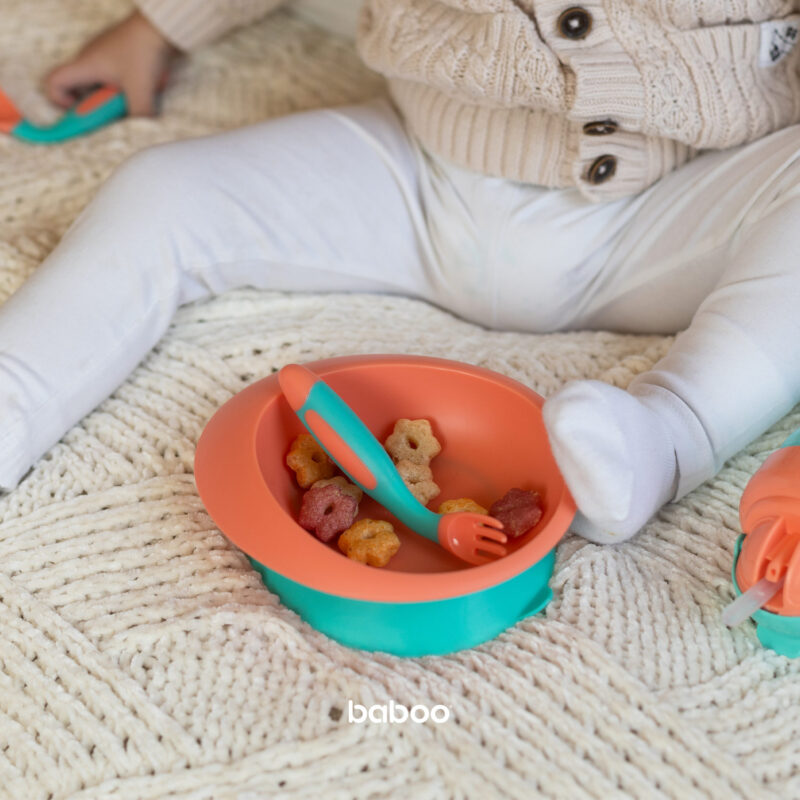 Set lingurita si furculita flexibile Baboo Portocaliu Verde 6 luni+ - 3 | YEO