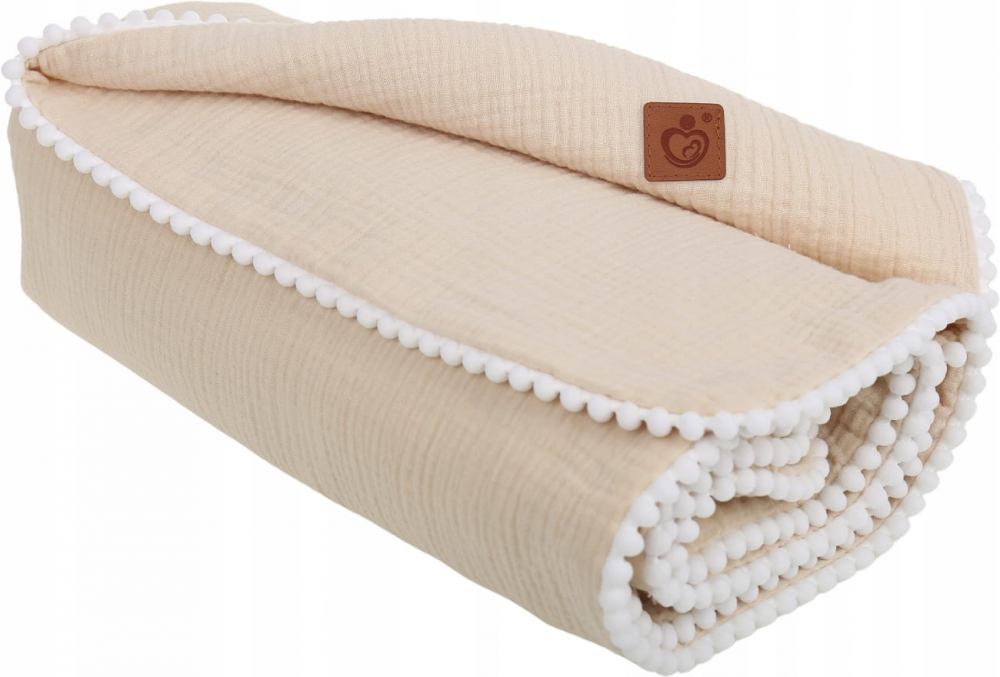 Set paturica 73x96 cm si perna 31x24 cm pentru copii Babymam, din muselina cu structura aerisita, model beige Teddybear - 2