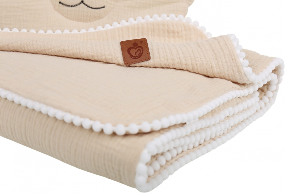 Set paturica 73x96 cm si perna 31x24 cm pentru copii Babymam, din muselina cu structura aerisita, model beige Teddybear - 3