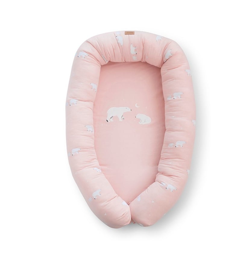 Suport de dormit Babynest 2 in 1, bara protectie patut Premium Bumbac, Polaris Rosa 95x65x18 cm