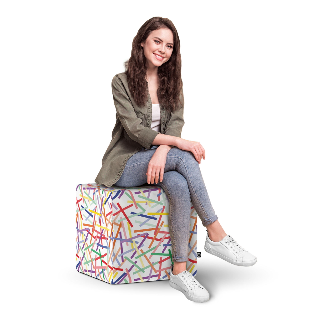 Taburet Updeco cub XL Confetti fundal alb