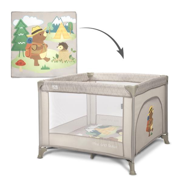 Tarc de joaca Lorelli Play N Relax Beige Camping 100x100x75 cm, deschidere laterala cu fermoar, geanta de transport - 6