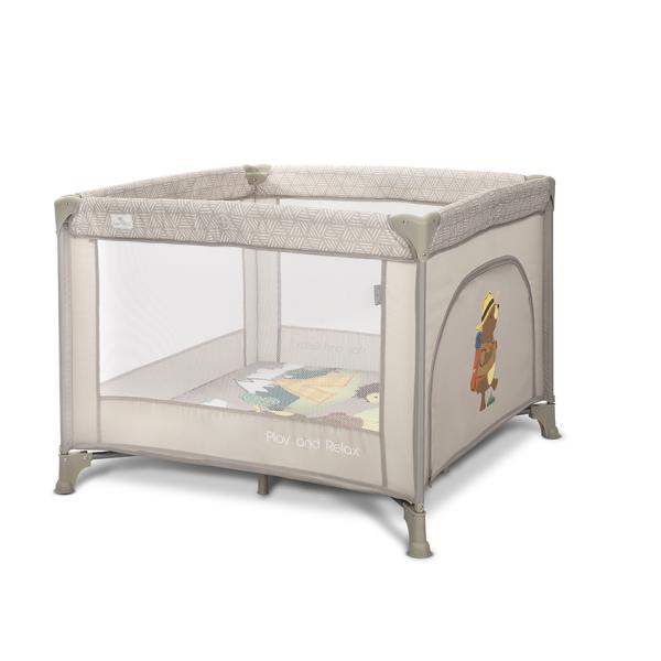 Tarc de joaca Lorelli Play N Relax Beige Camping 100x100x75 cm, deschidere laterala cu fermoar, geanta de transport