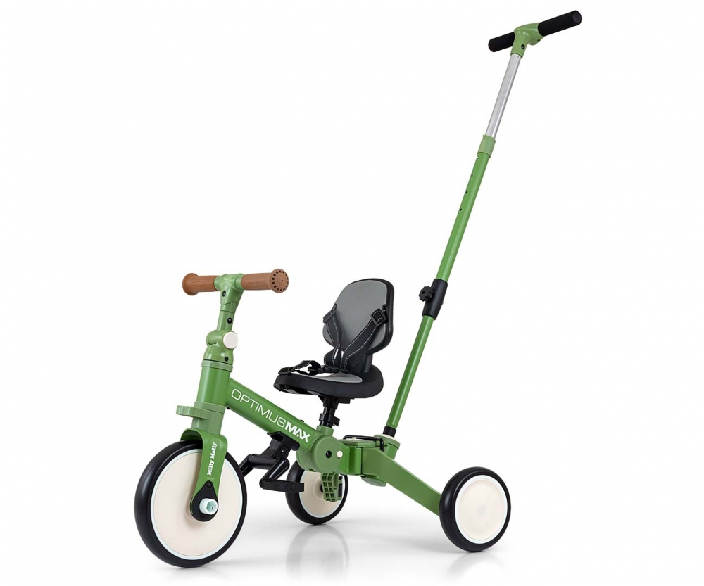 Tricicleta pentru copii Milly Mally Optimus Max Green 5 in 1 reglabila, maner parental, roti din spuma, varsta 12 luni+ - 3 | YEO