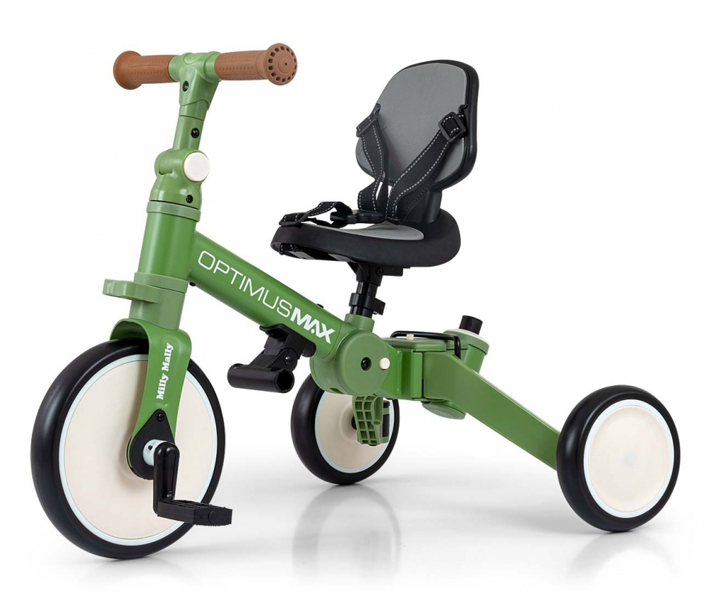 Tricicleta pentru copii Milly Mally Optimus Max Green 5 in 1 reglabila, maner parental, roti din spuma, varsta 12 luni+ - 1 | YEO