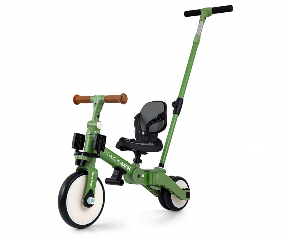 Tricicleta pentru copii Milly Mally Optimus Max Green 5 in 1 reglabila, maner parental, roti din spuma, varsta 12 luni+ - 2 | YEO