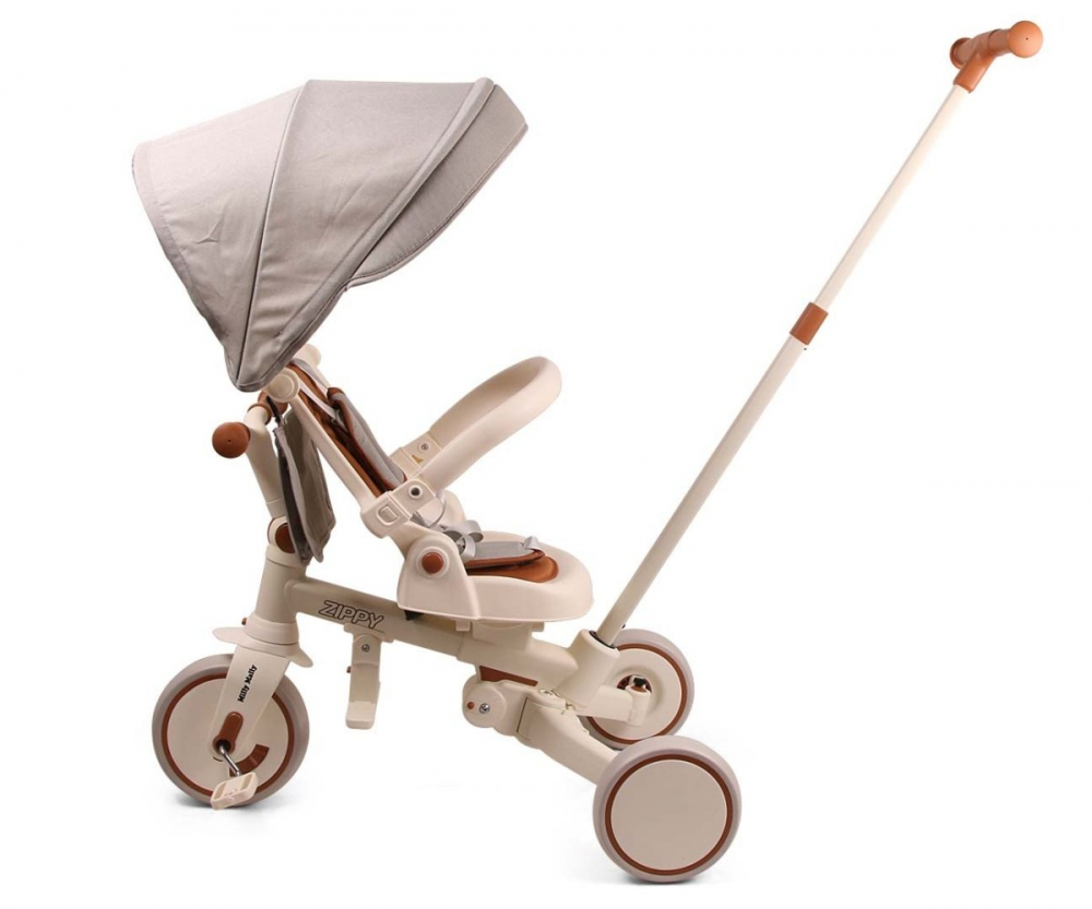 Tricicleta pentru copii Milly Mally Zippy Beige 5 in 1 pliabila, sezut rotativ, maner parental, roti din spuma, 12 luni+ - 1 | YEO