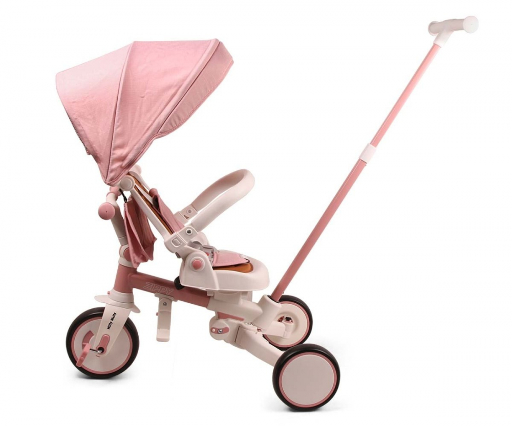 Tricicleta pentru copii Milly Mally Zippy Pink 5 in 1 pliabila, sezut rotativ, maner parental, roti din spuma, 12 luni+ - 1 | YEO