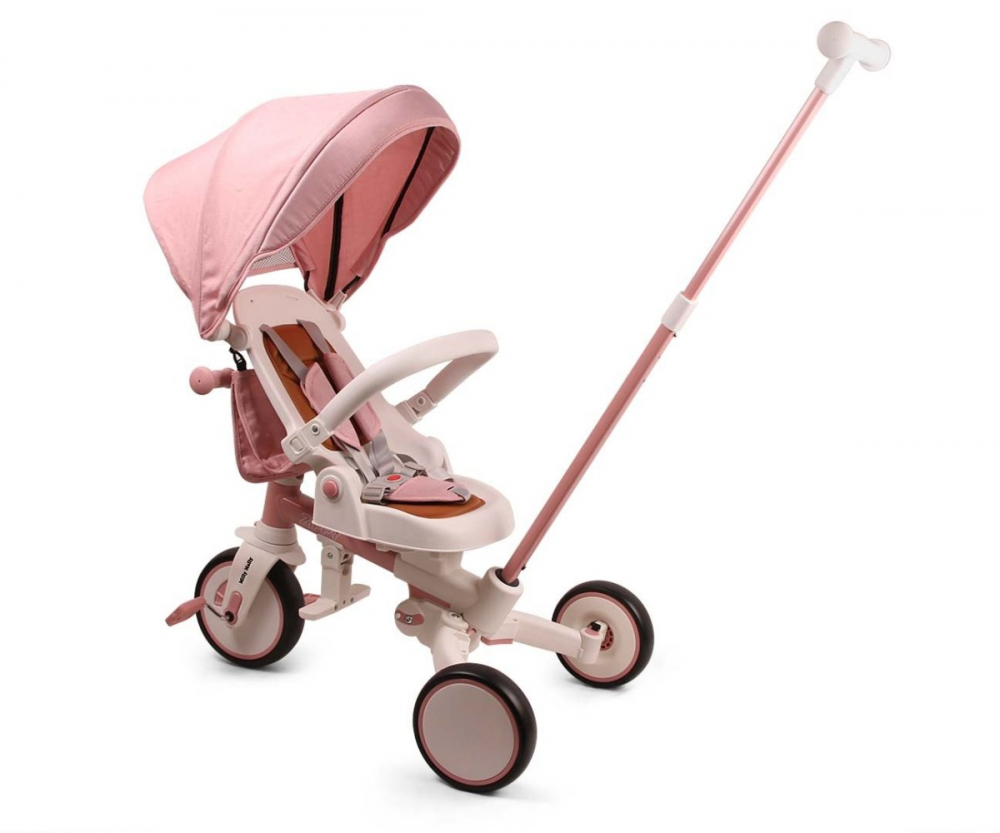 Tricicleta pentru copii Milly Mally Zippy Pink 5 in 1 pliabila, sezut rotativ, maner parental, roti din spuma, 12 luni+ - 2 | YEO