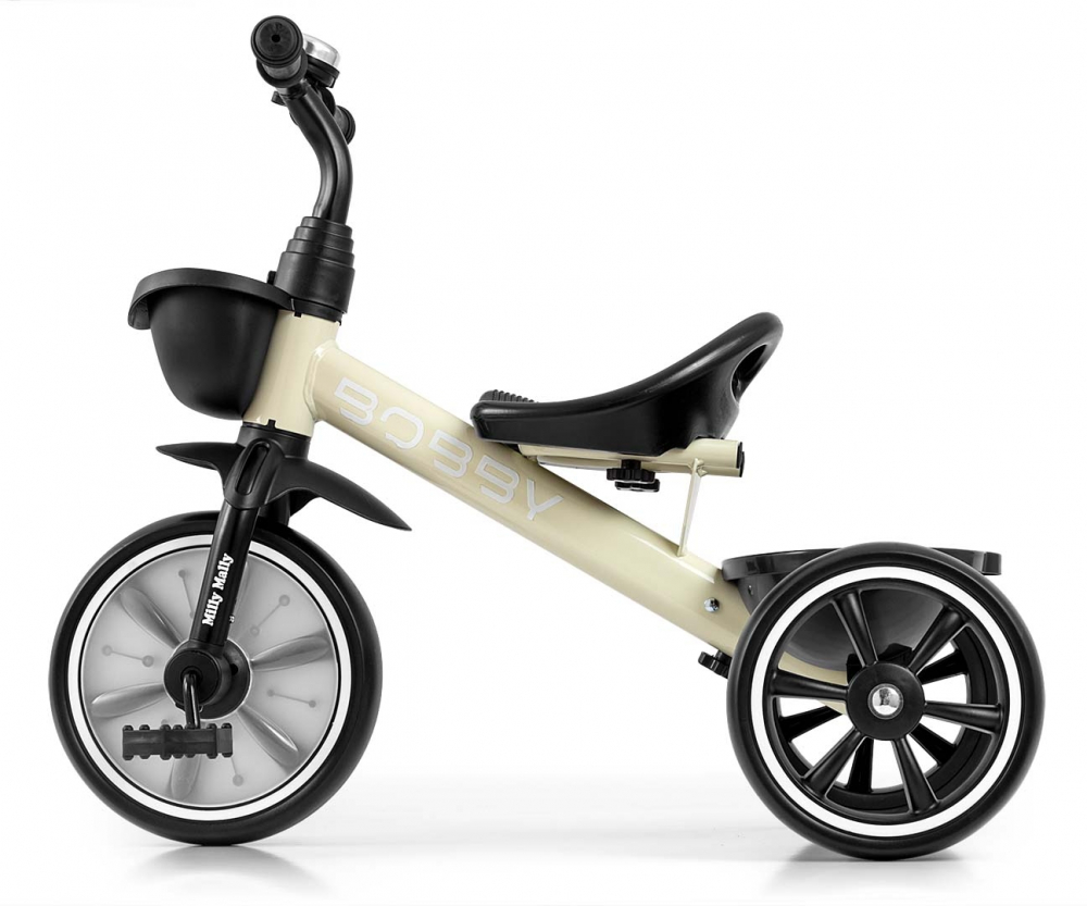 Tricicleta pentru copii Milly Mally Bobby Beige cu cadru robust din otel, roti Eva, +24 luni