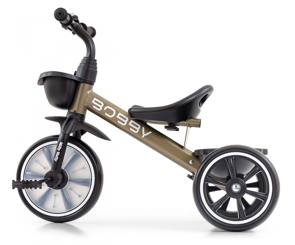 Tricicleta pentru copii Milly Mally Bobby Golden cu cadru robust din otel, roti Eva, +24 luni