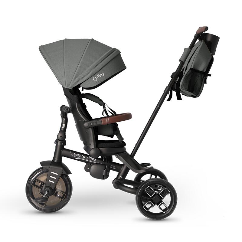 Tricicleta pentru copii Qplay Comfo Max Gri, ultrapliabila, scaun pivotant, roti eva, spatar reglabil