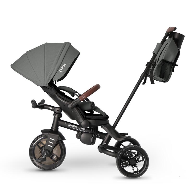 Tricicleta pentru copii Qplay Comfo Max Gri, ultrapliabila, scaun pivotant, roti eva, spatar reglabil - 1 | YEO