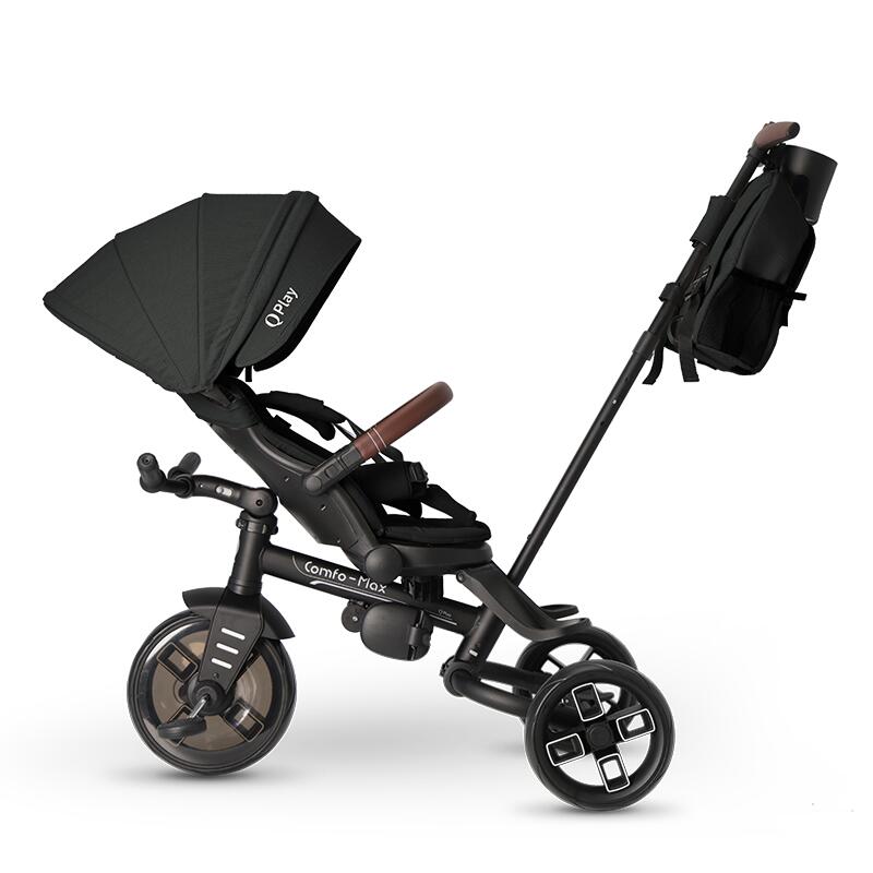 Tricicleta pentru copii Qplay Comfo Max Negru, ultrapliabila, scaun pivotant, roti eva, spatar reglabil - 1 | YEO