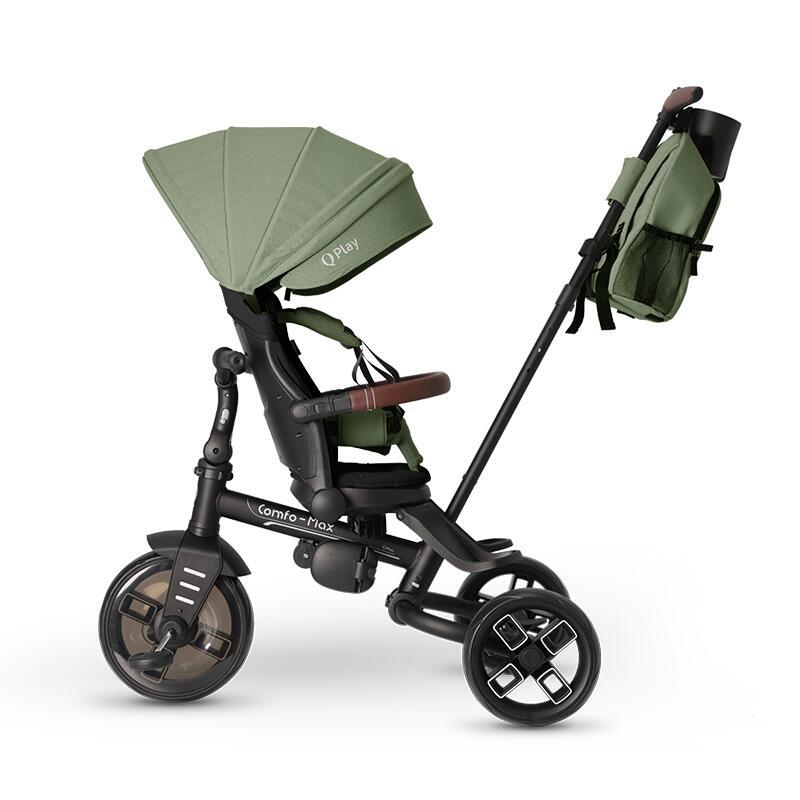 Tricicleta pentru copii Qplay Comfo Max Verde, ultrapliabila, scaun pivotant, roti eva, spatar reglabil