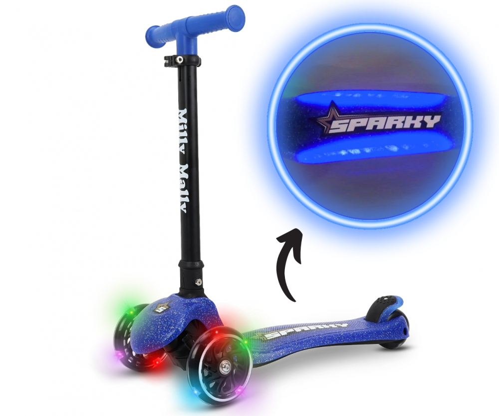 Trotineta pliabila Milly Mally Sparky Blue, roti din silicon cu led, platforma iluminata, greutate admisa 50 kg - 3