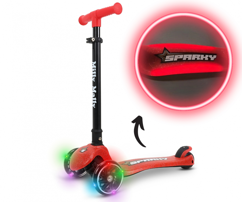 Trotineta pliabila Milly Mally Sparky Red, roti din silicon cu led, platforma iluminata, greutate admisa 50 kg - 3