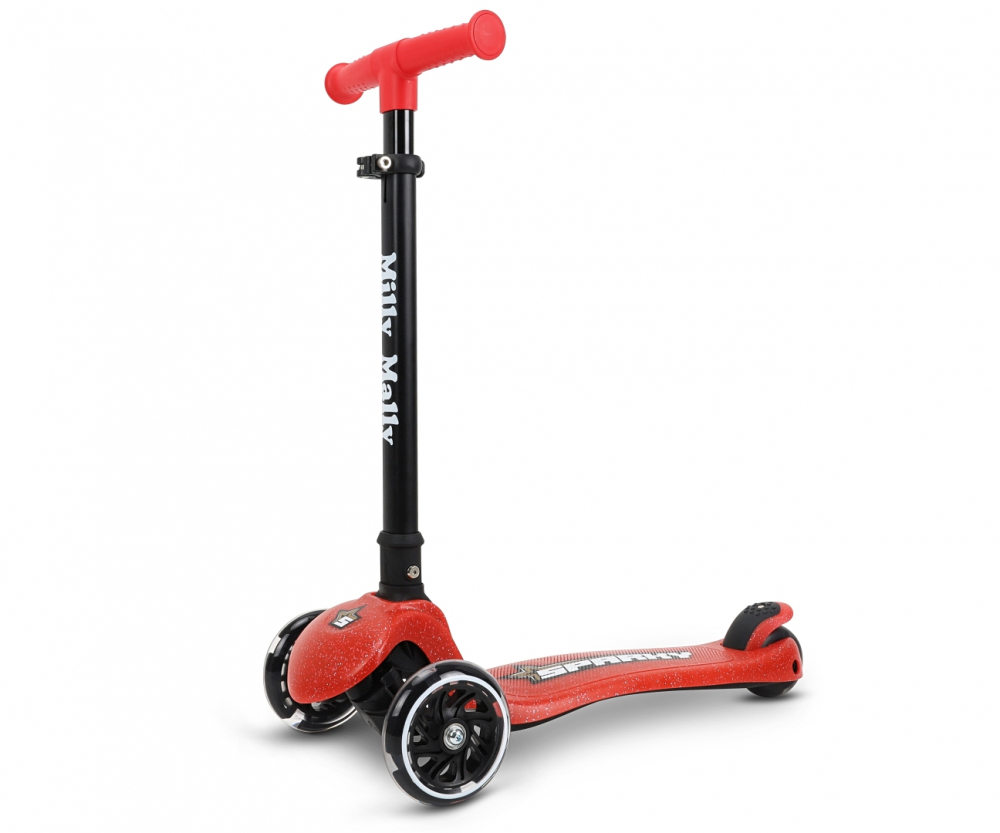 Trotineta pliabila Milly Mally Sparky Red, roti din silicon cu led, platforma iluminata, greutate admisa 50 kg