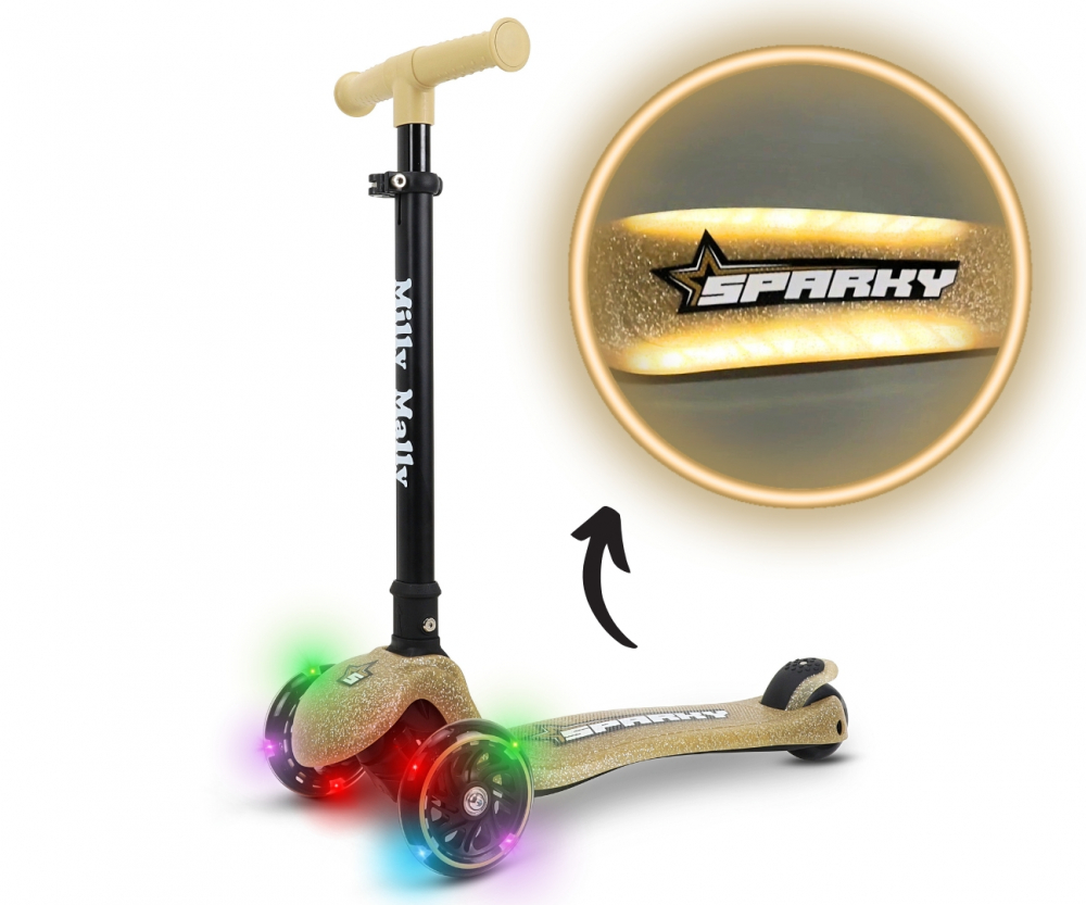 Trotineta pliabila Milly Mally Sparky Champagne, roti din silicon cu led, platforma iluminata, greutate admisa 50 kg - 3