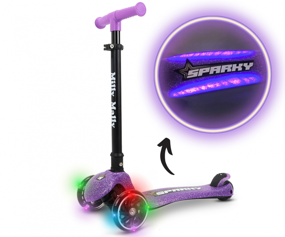 Trotineta pliabila Milly Mally Sparky Violet, roti din silicon cu led, platforma iluminata, greutate admisa 50 kg - 3