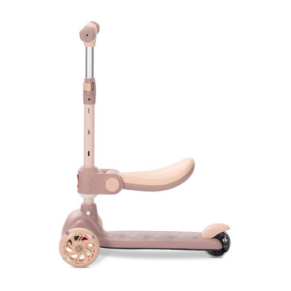 Trotineta pentru copii Lorelli Speedster Beige cu scaunel, roti din silicon cu led, ghidon reglabil, greutate admisa 50 kg