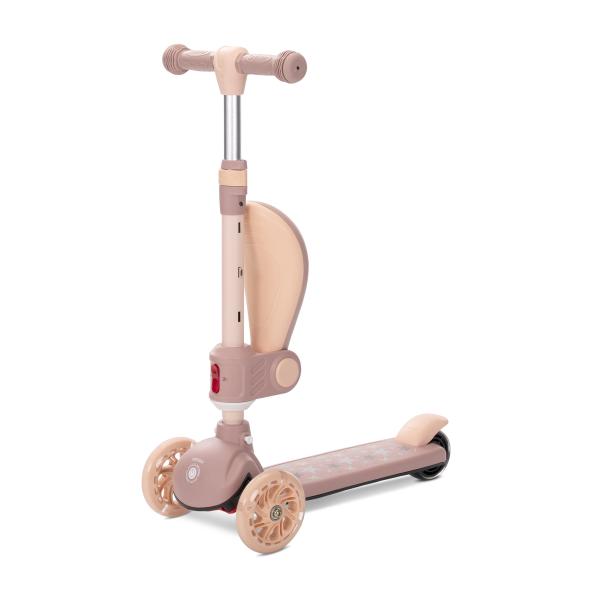 Trotineta pentru copii Lorelli Speedster Beige cu scaunel, roti din silicon cu led, ghidon reglabil, greutate admisa 50 kg - 2