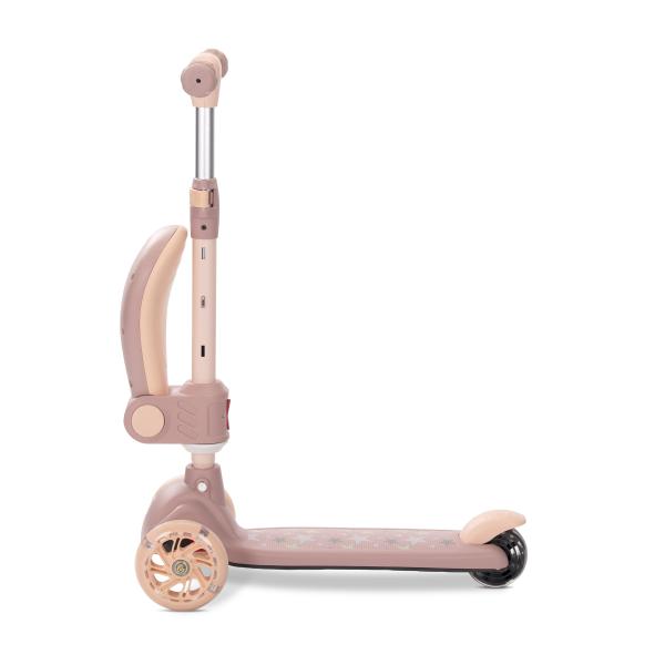Trotineta pentru copii Lorelli Speedster Beige cu scaunel, roti din silicon cu led, ghidon reglabil, greutate admisa 50 kg - 3