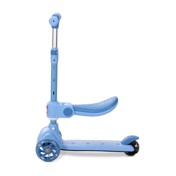 Trotineta pentru copii Lorelli Speedster Blue cu scaunel, roti din silicon cu led, ghidon reglabil, greutate admisa 50 kg