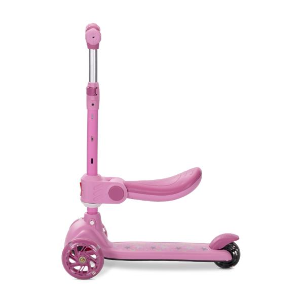 Trotineta pentru copii Lorelli Speedster Pink cu scaunel, roti din silicon cu led, ghidon reglabil, greutate admisa 50 kg