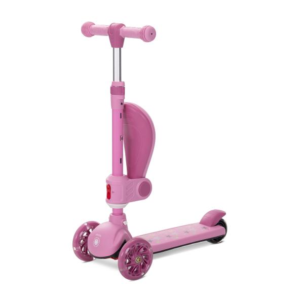 Trotineta pentru copii Lorelli Speedster Pink cu scaunel, roti din silicon cu led, ghidon reglabil, greutate admisa 50 kg - 2