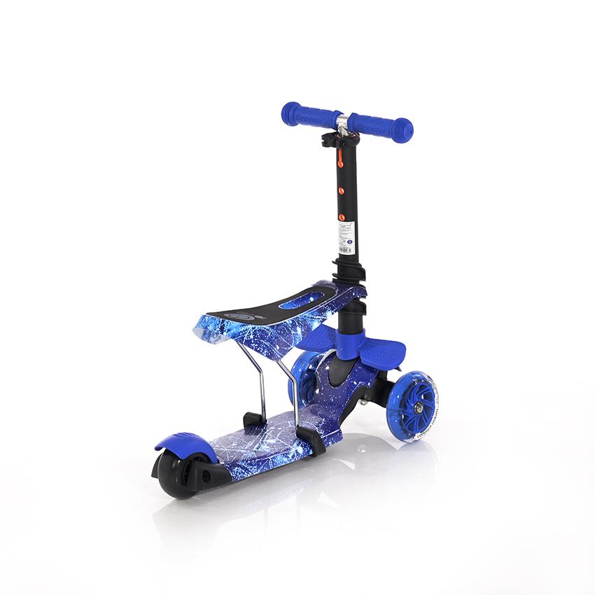 Trotineta pentru copii Smart Blue Cosmos, 3 roti LED, scaun reglabil si detasabil, ghidon reglabil, greutate suportata 20 kg, varsta 3 ani+