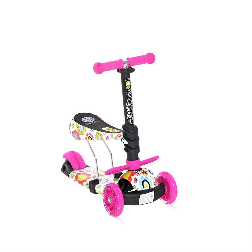 Trotineta pentru copii Smart Pink Flowers, 3 roti LED, scaun reglabil si detasabil, ghidon reglabil, greutate suportata 20 kg, varsta 3 ani+ - 8