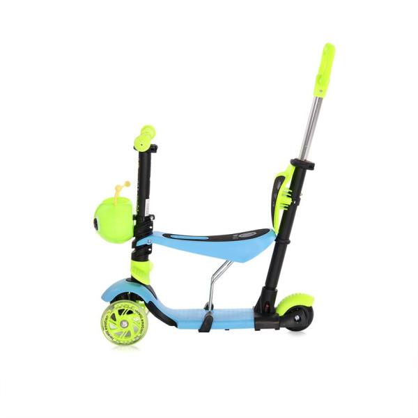 Trotineta pentru copii Smart Plus Blue Green, 3 roti cu LED, scaun reglabil si detasabil, maner parental reglabil, ghidon reglabil, greutate suportata 20 kg, varsta 3 ani+