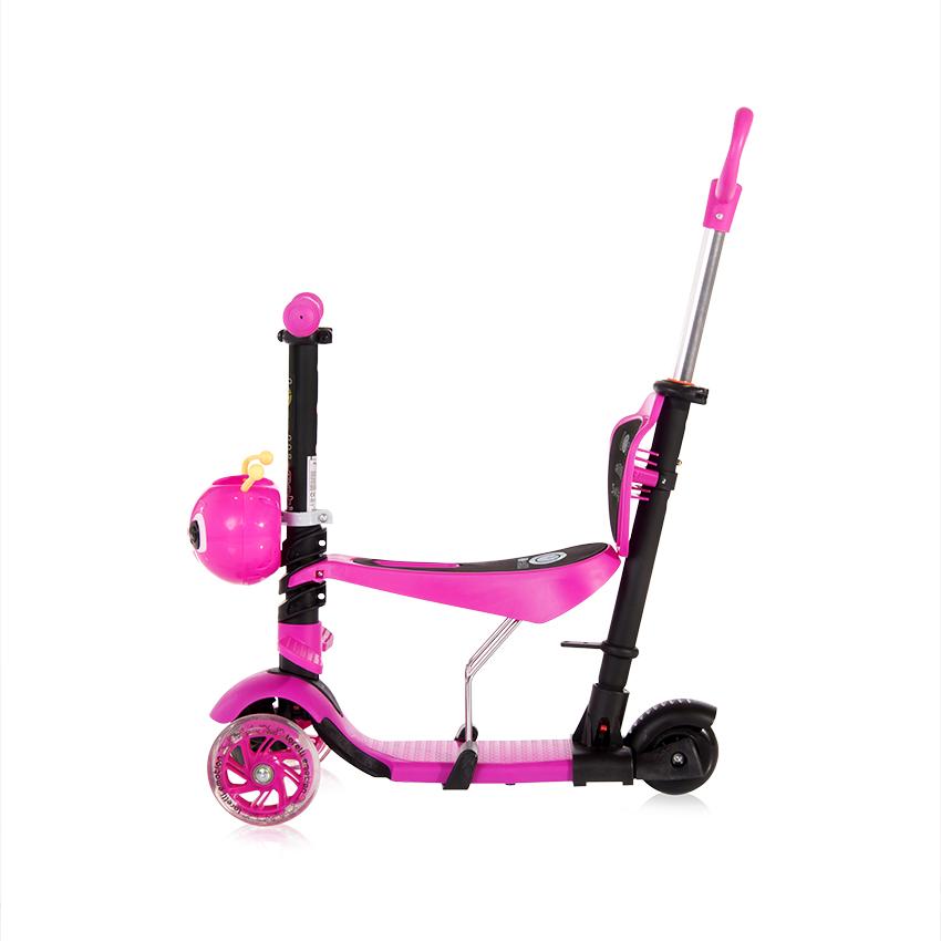 Trotineta pentru copii Smart Plus Pink, 3 roti cu LED, scaun reglabil si detasabil, maner parental reglabil, ghidon reglabil, greutate suportata 20 kg, varsta 3 ani+
