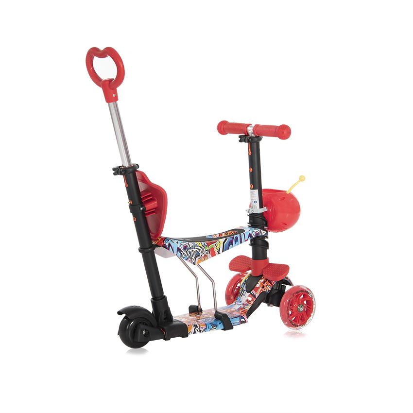 Trotineta pentru copii Smart Plus Red Graffiti, 3 roti cu LED, scaun reglabil si detasabil, maner parental reglabil, ghidon reglabil, greutate suportata 20 kg, varsta 3 ani+ - 1