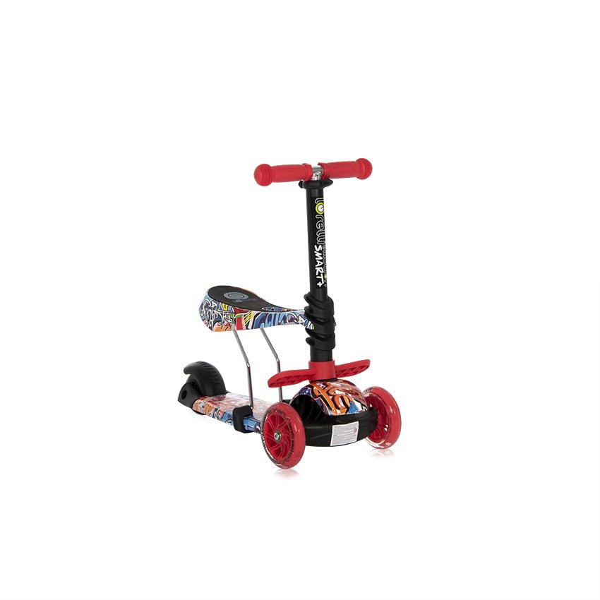 Trotineta pentru copii Smart Plus Red Graffiti, 3 roti cu LED, scaun reglabil si detasabil, maner parental reglabil, ghidon reglabil, greutate suportata 20 kg, varsta 3 ani+ - 3