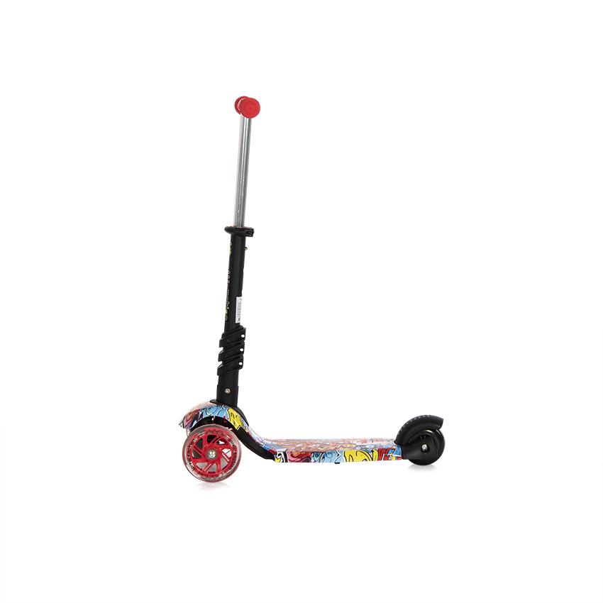 Trotineta pentru copii Smart Plus Red Graffiti, 3 roti cu LED, scaun reglabil si detasabil, maner parental reglabil, ghidon reglabil, greutate suportata 20 kg, varsta 3 ani+ - 5