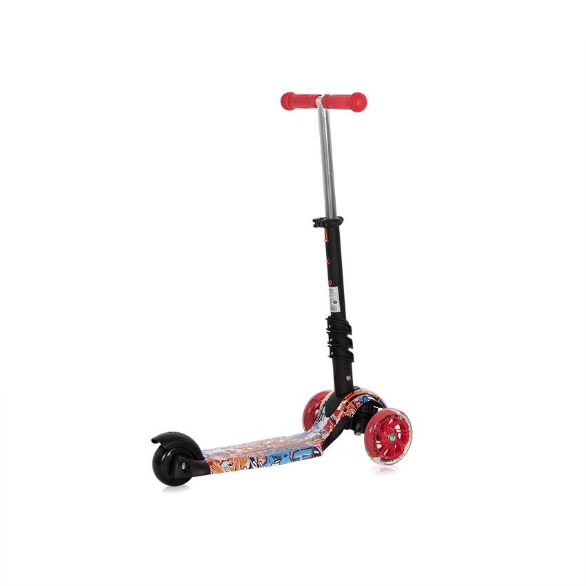 Trotineta pentru copii Smart Plus Red Graffiti, 3 roti cu LED, scaun reglabil si detasabil, maner parental reglabil, ghidon reglabil, greutate suportata 20 kg, varsta 3 ani+ - 6