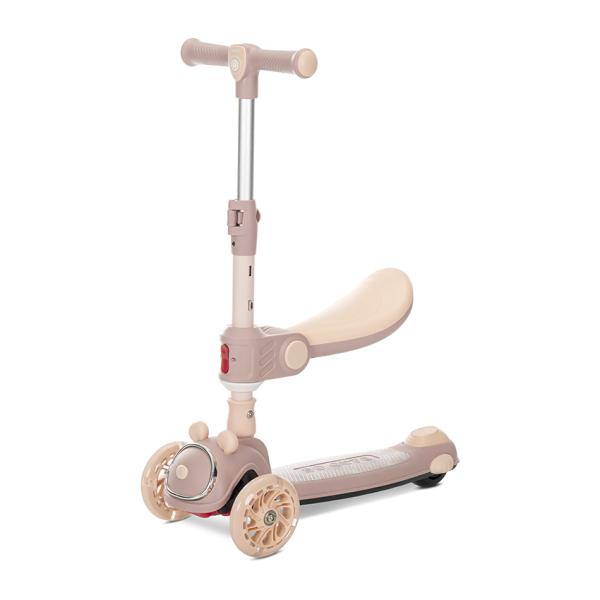 Trotineta pentru copii Lorelli Swiftie Beige pliabila, roti cu led, sezut pliabil, ghidon reglabil, platforma cu lumini si melodii, greutate admisa 50 kg - 5