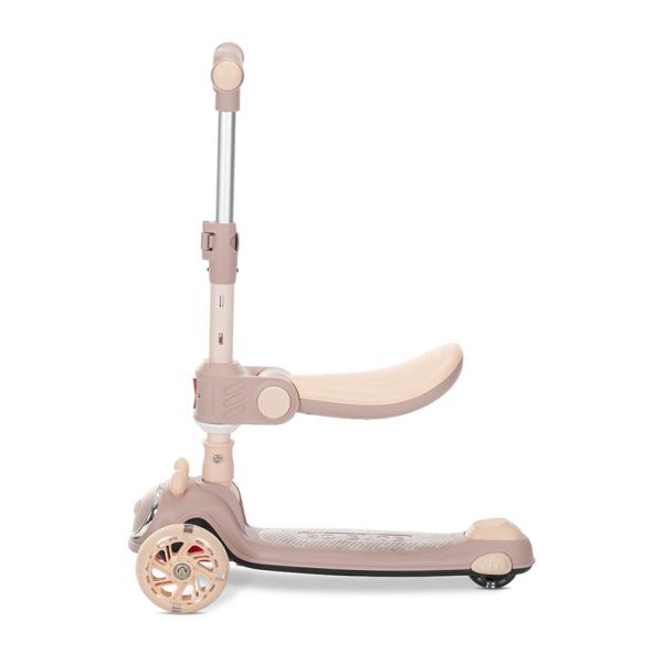 Trotineta pentru copii Lorelli Swiftie Beige pliabila, roti cu led, sezut pliabil, ghidon reglabil, platforma cu lumini si melodii, greutate admisa 50 kg - 1