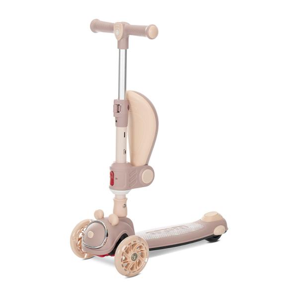 Trotineta pentru copii Lorelli Swiftie Beige pliabila, roti cu led, sezut pliabil, ghidon reglabil, platforma cu lumini si melodii, greutate admisa 50 kg - 2