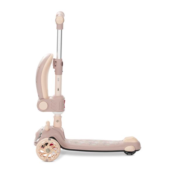 Trotineta pentru copii Lorelli Swiftie Beige pliabila, roti cu led, sezut pliabil, ghidon reglabil, platforma cu lumini si melodii, greutate admisa 50 kg - 3
