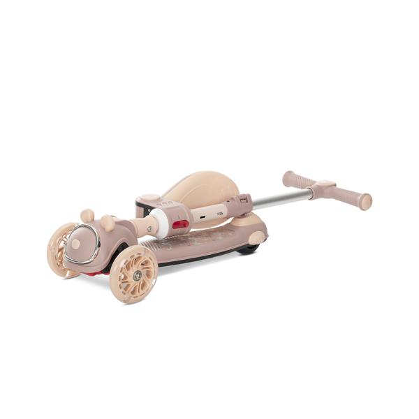 Trotineta pentru copii Lorelli Swiftie Beige pliabila, roti cu led, sezut pliabil, ghidon reglabil, platforma cu lumini si melodii, greutate admisa 50 kg - 4